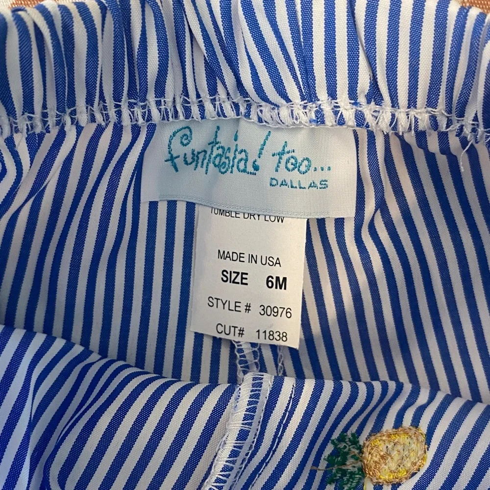 NWT Fantasia Too pineapple stripe blue summer two piece outfit 6 month short top